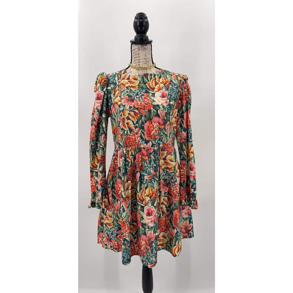 B44 BATSHEVA Laura Ashley Prairie Cotton Poplin Mini Dress 10 Floral Romantic - Picture 4 of 9